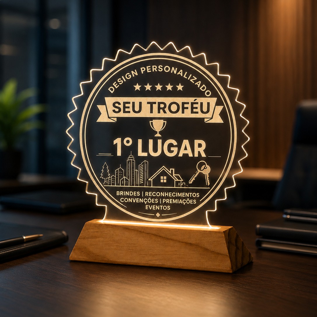 Exemplo de luminária personalizada para premiações e troféus